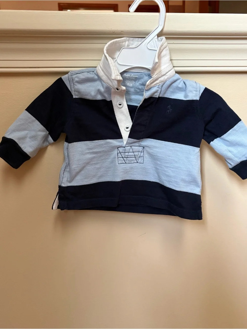 Ralph Lauren Blue Striped Long Sleeve Rugby Shirt Infant 3M